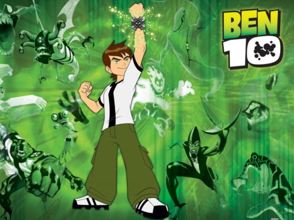 fond d'écran ben 10,vert,dessin animé,illustration,dessin animé,art