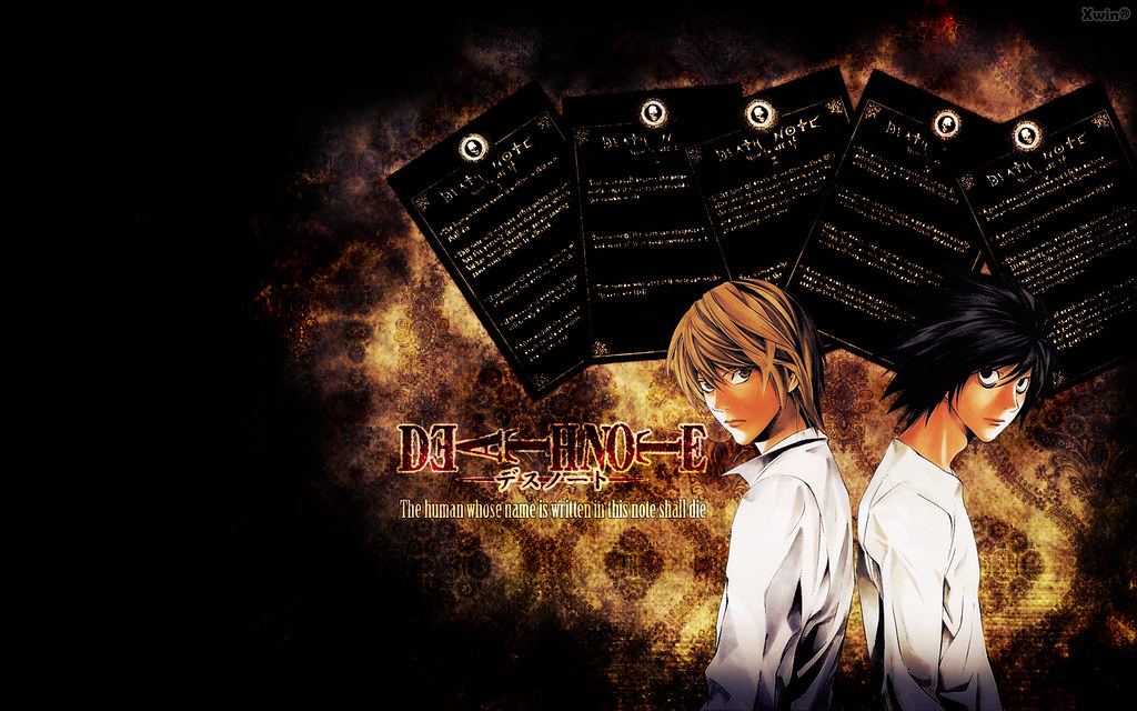 fondo de pantalla de death note,anime,cielo,fuente,diseño gráfico,cg artwork