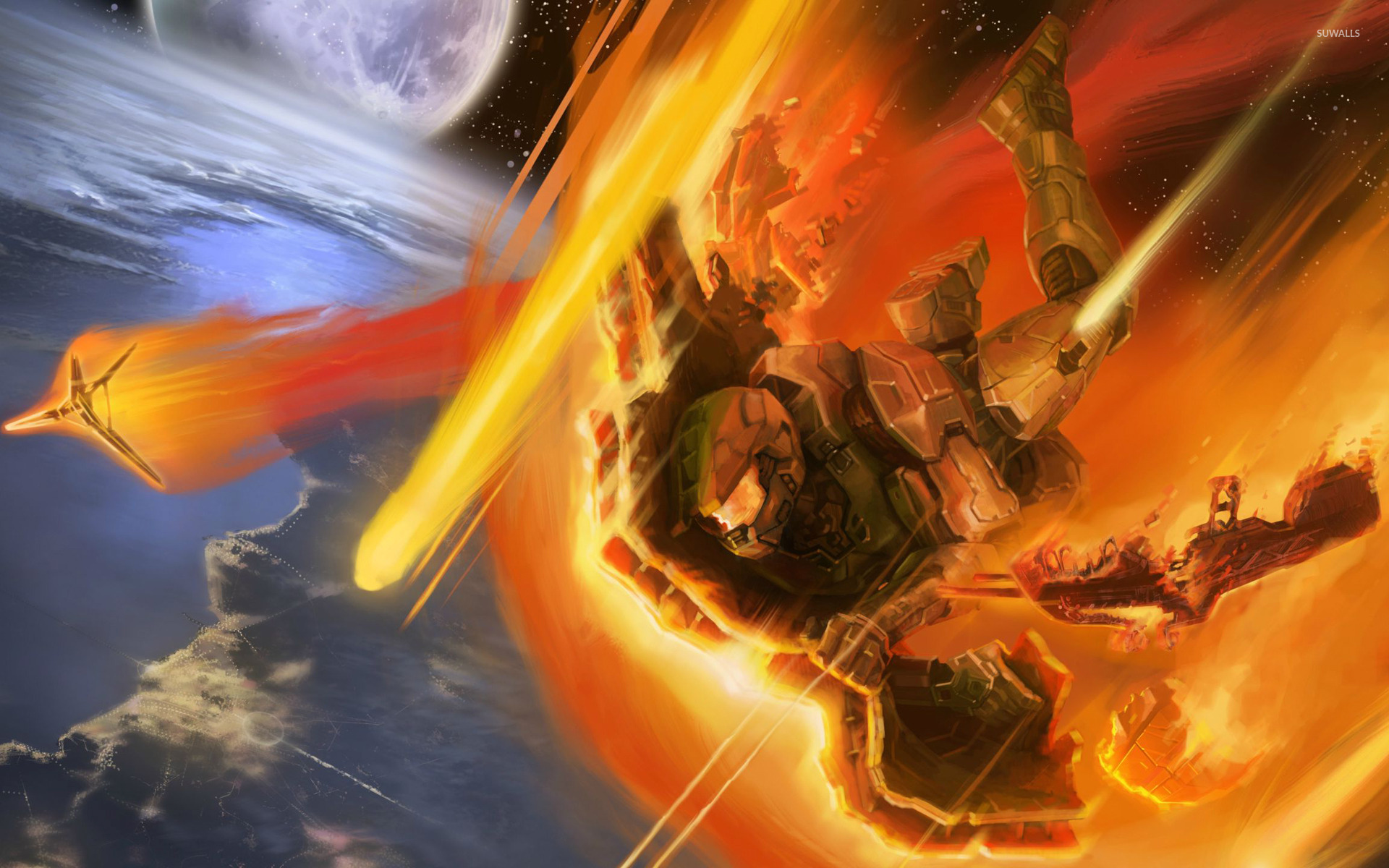 halo wallpaper,cg artwork,fictional character,geological phenomenon,space,demon