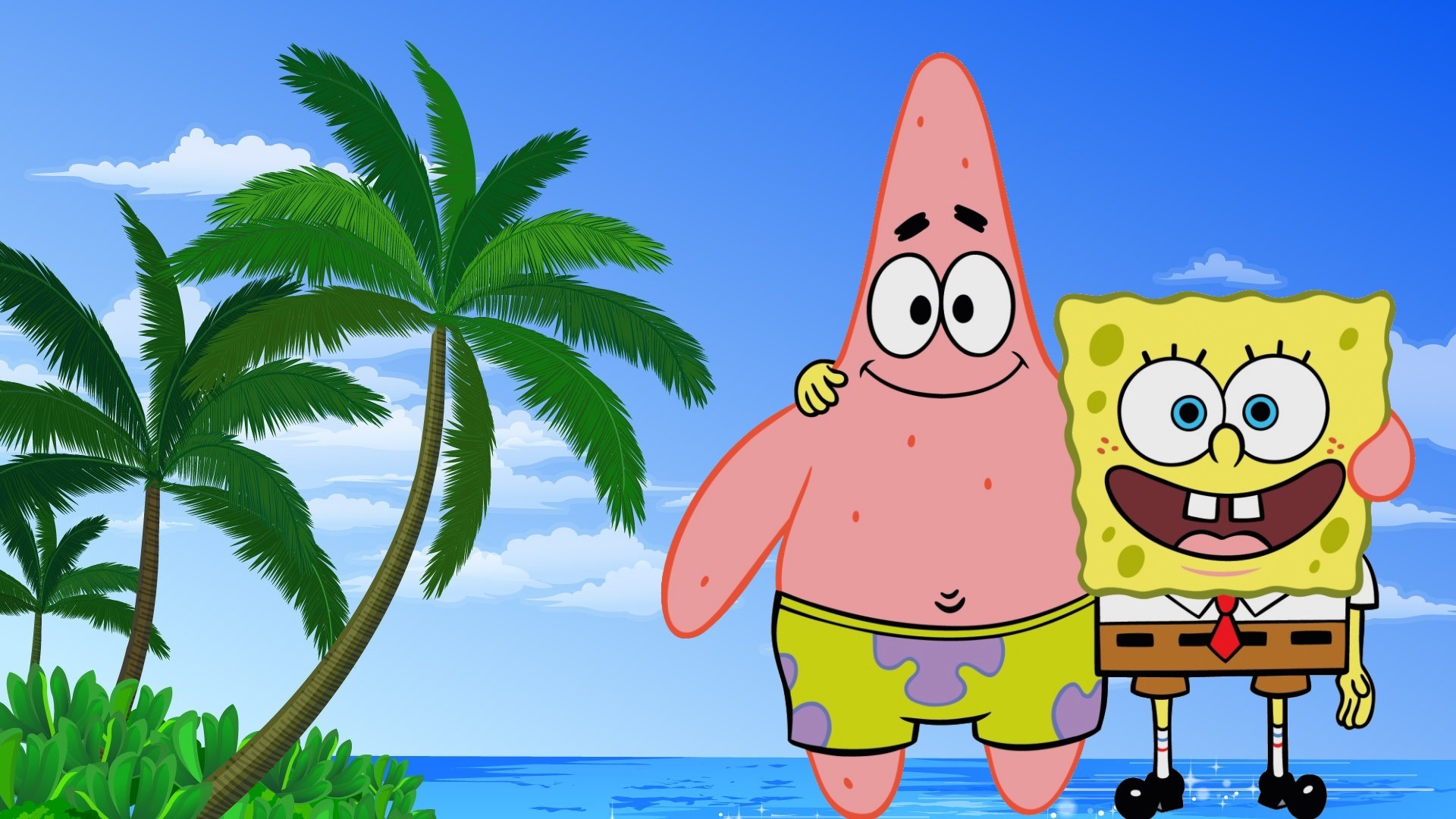 carta da parati spongebob,cartone animato,cartone animato,albero,illustrazione,estate