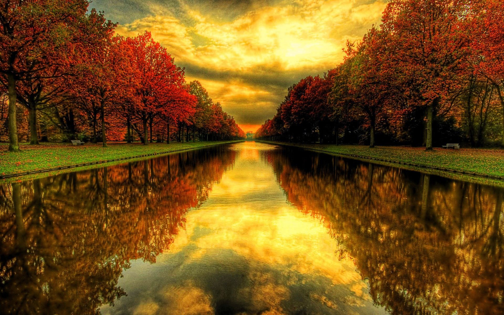 fall wallpaper,reflection,natural landscape,nature,sky,water