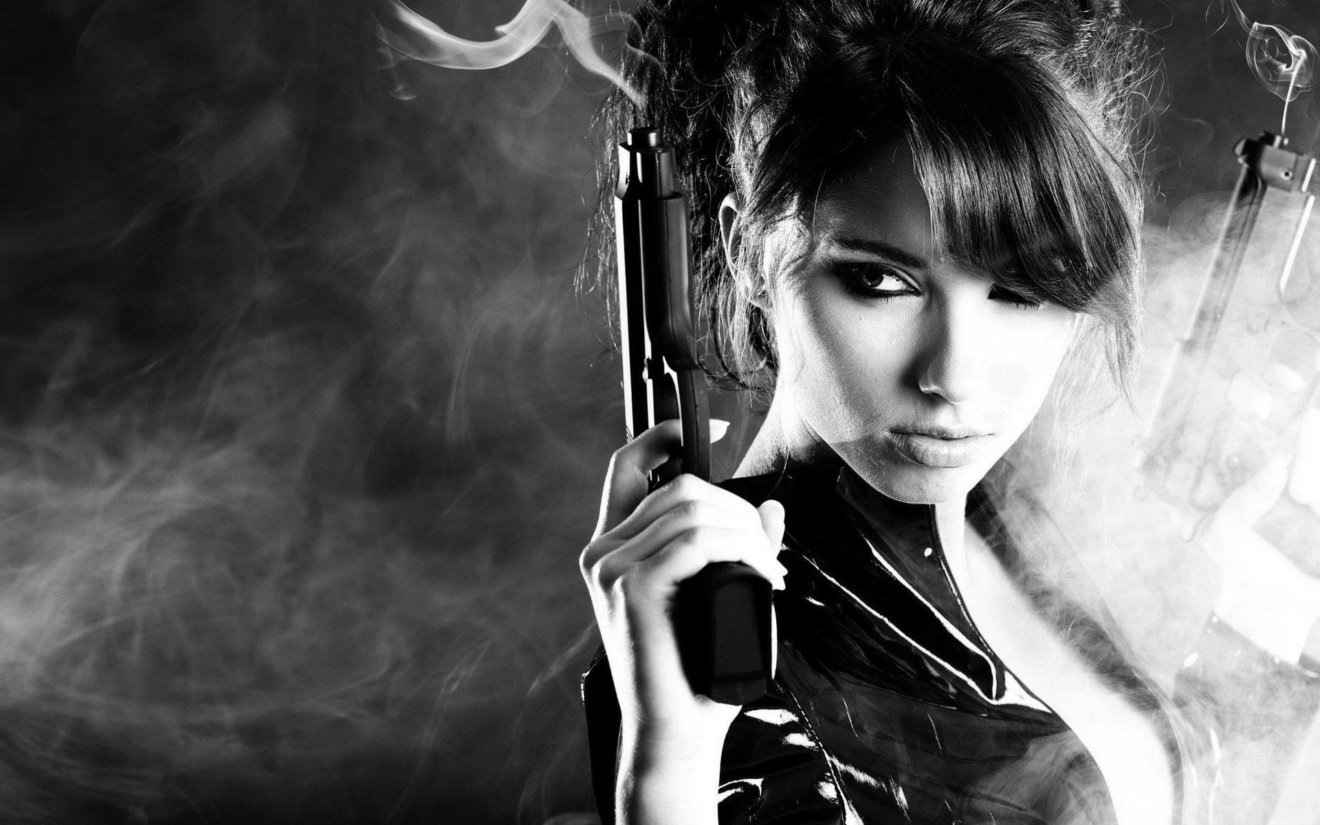 gun wallpaper,black,black and white,beauty,black hair,photography