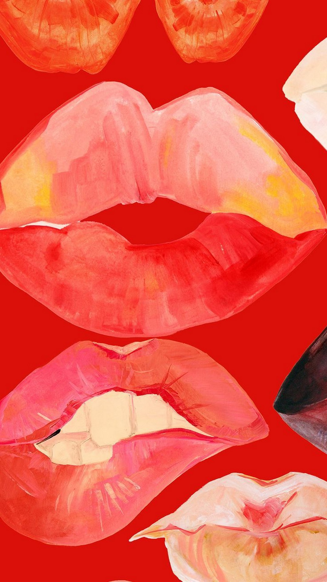 키스 벽지,말뿐인,빨간,분홍,입,수채화 물감