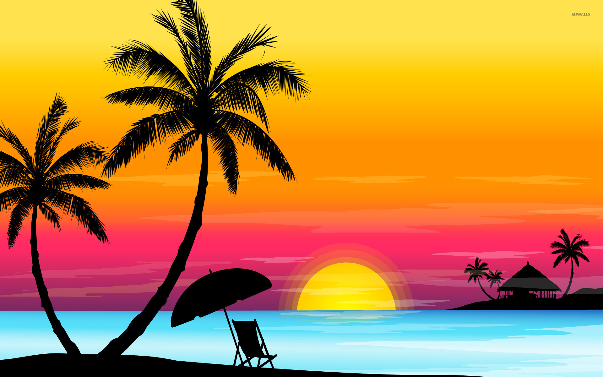 sunset wallpaper,nature,sky,tropics,palm tree,tree