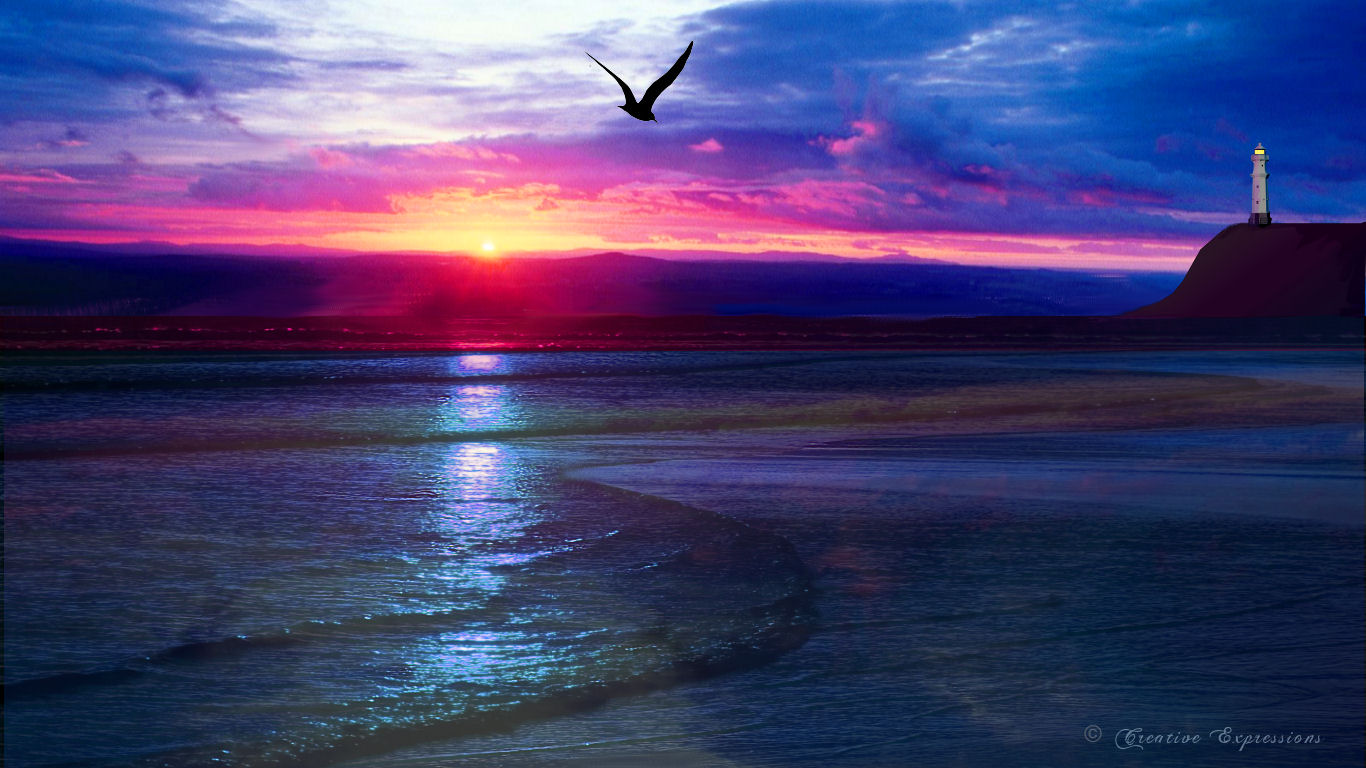 papier peint coucher de soleil,ciel,la nature,horizon,océan,mer