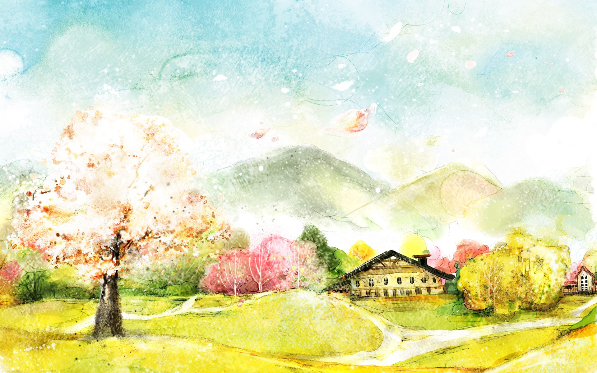 art wallpaper,watercolor paint,painting,spring,sky,paint