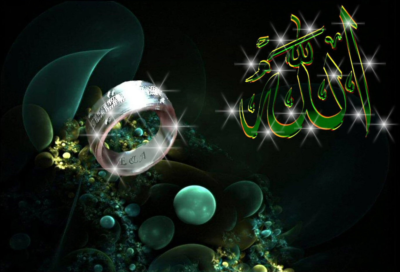 allah wallpaper 3d,green,fractal art,graphic design,art,organism