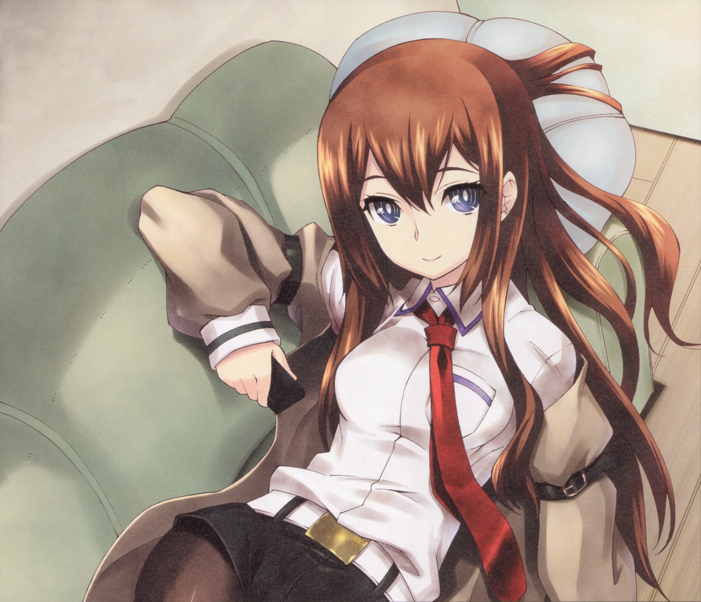 makise kurisu wallpaper,cartoon,anime,cg artwork,long hair,brown hair