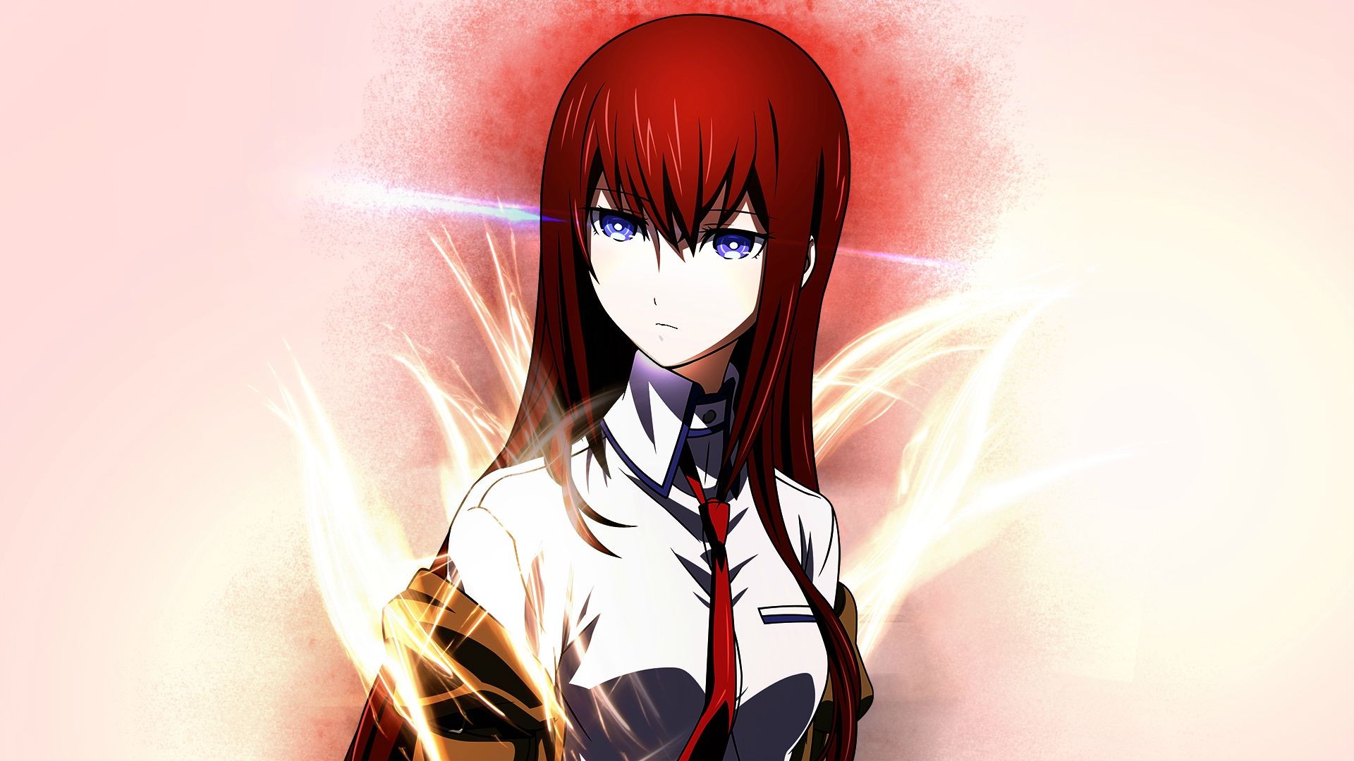 fond d'écran makise kurisu,anime,dessin animé,oeuvre de cg,cheveux bruns,cheveux noirs