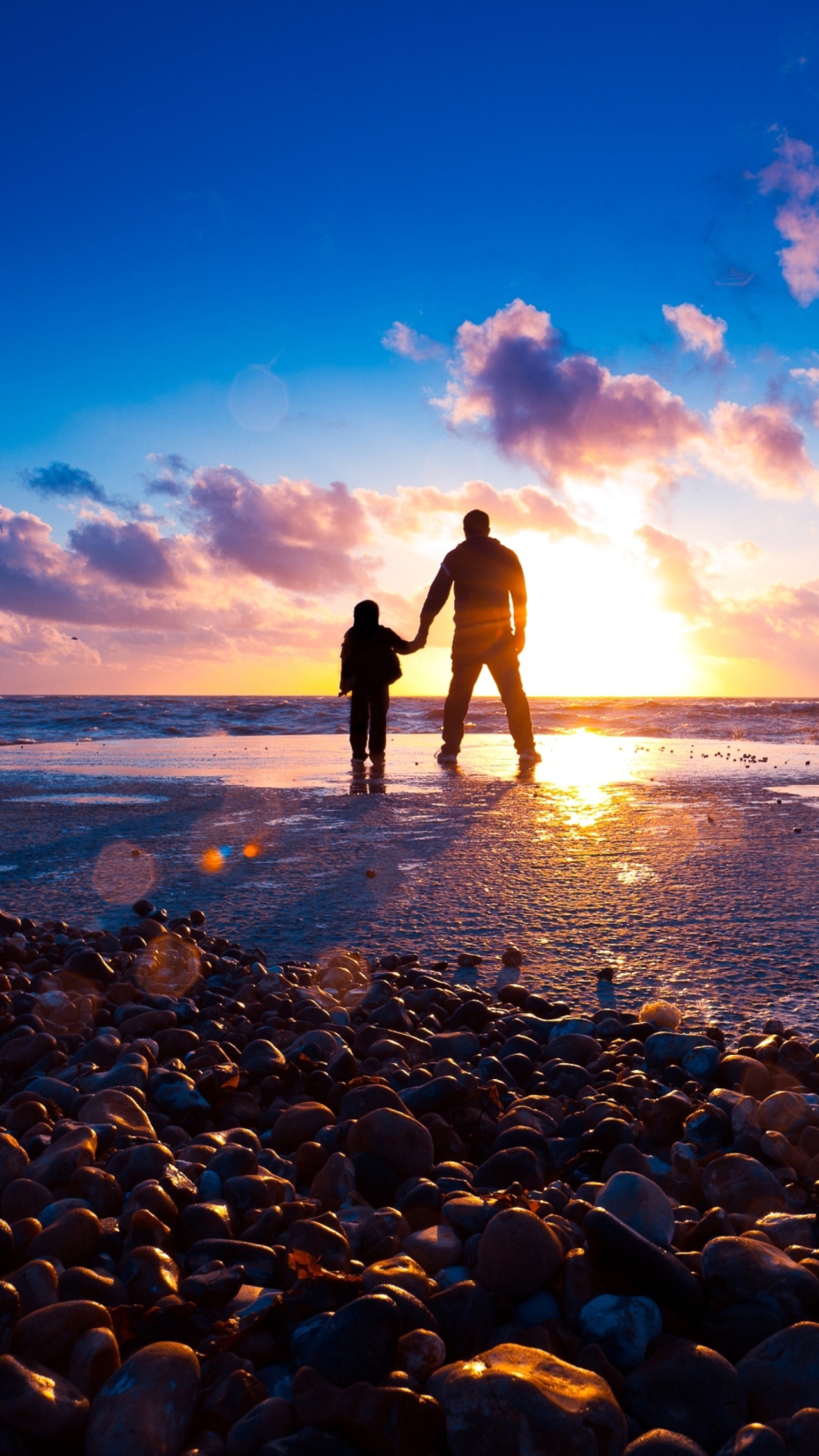 papier peint père et fils,ciel,photographier,horizon,rive,romance