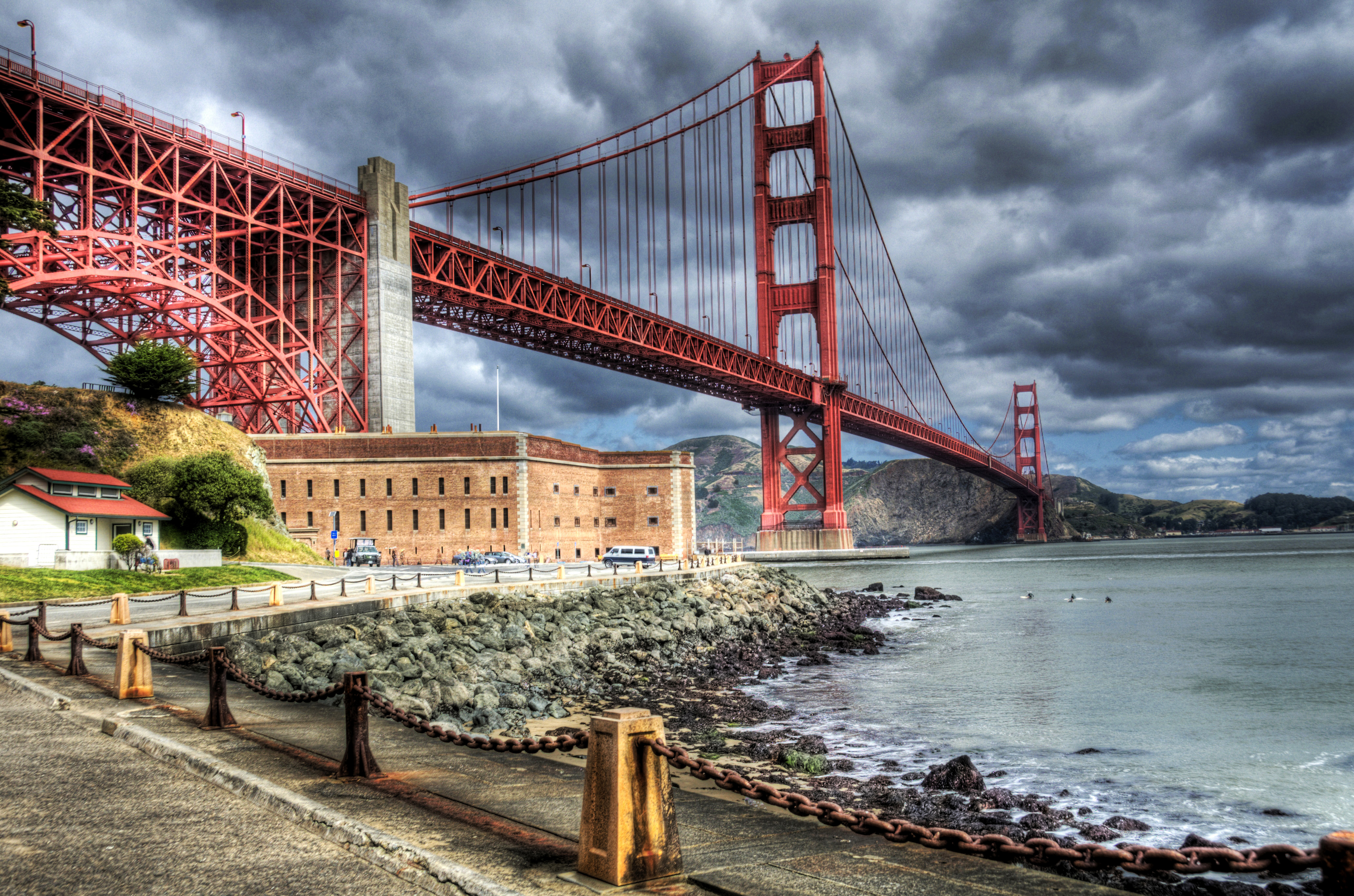 fond d'écran du pont de san francisco,pont,l'eau,ciel,pont suspendu,nuage