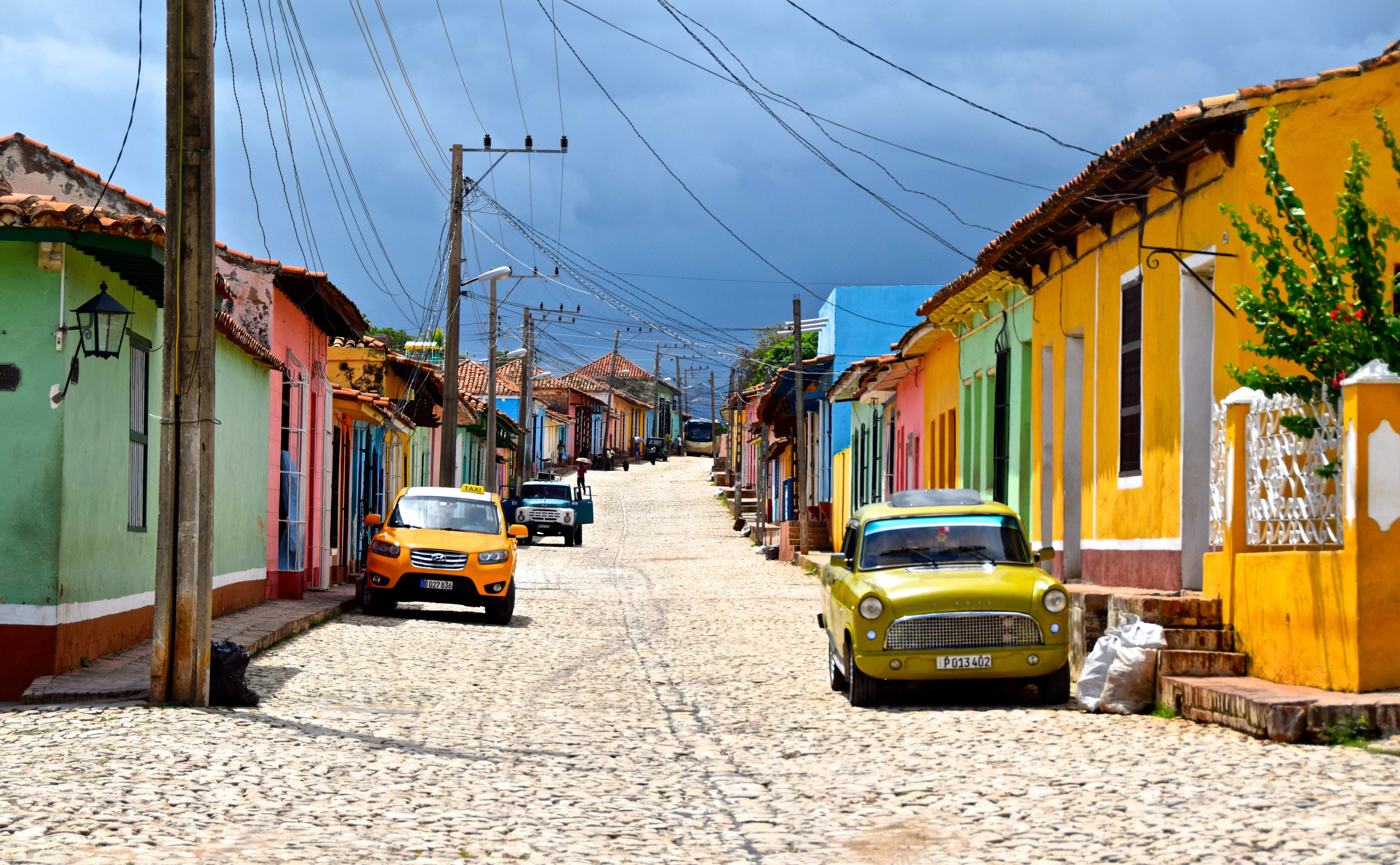 cuba wallpaper hd,town,neighbourhood,yellow,street,mode of transport