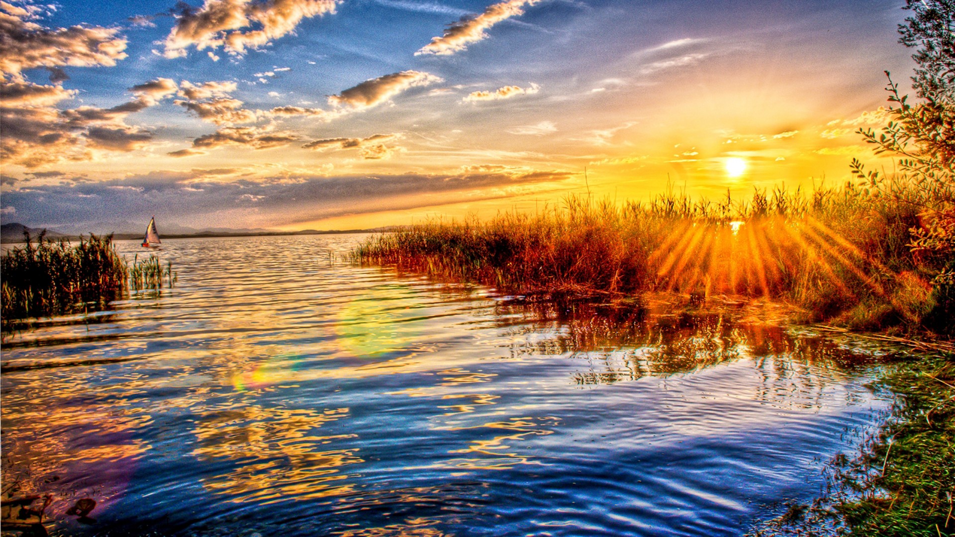 sunlight wallpaper,sky,nature,natural landscape,reflection,water