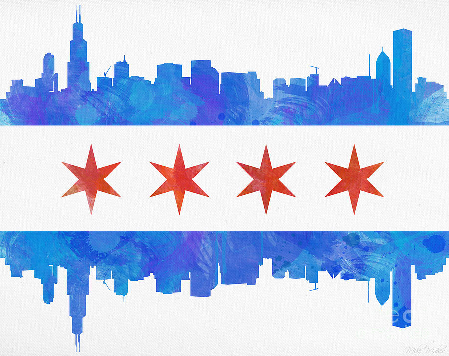 chicago flag wallpaper,skyline,human settlement,city,illustration