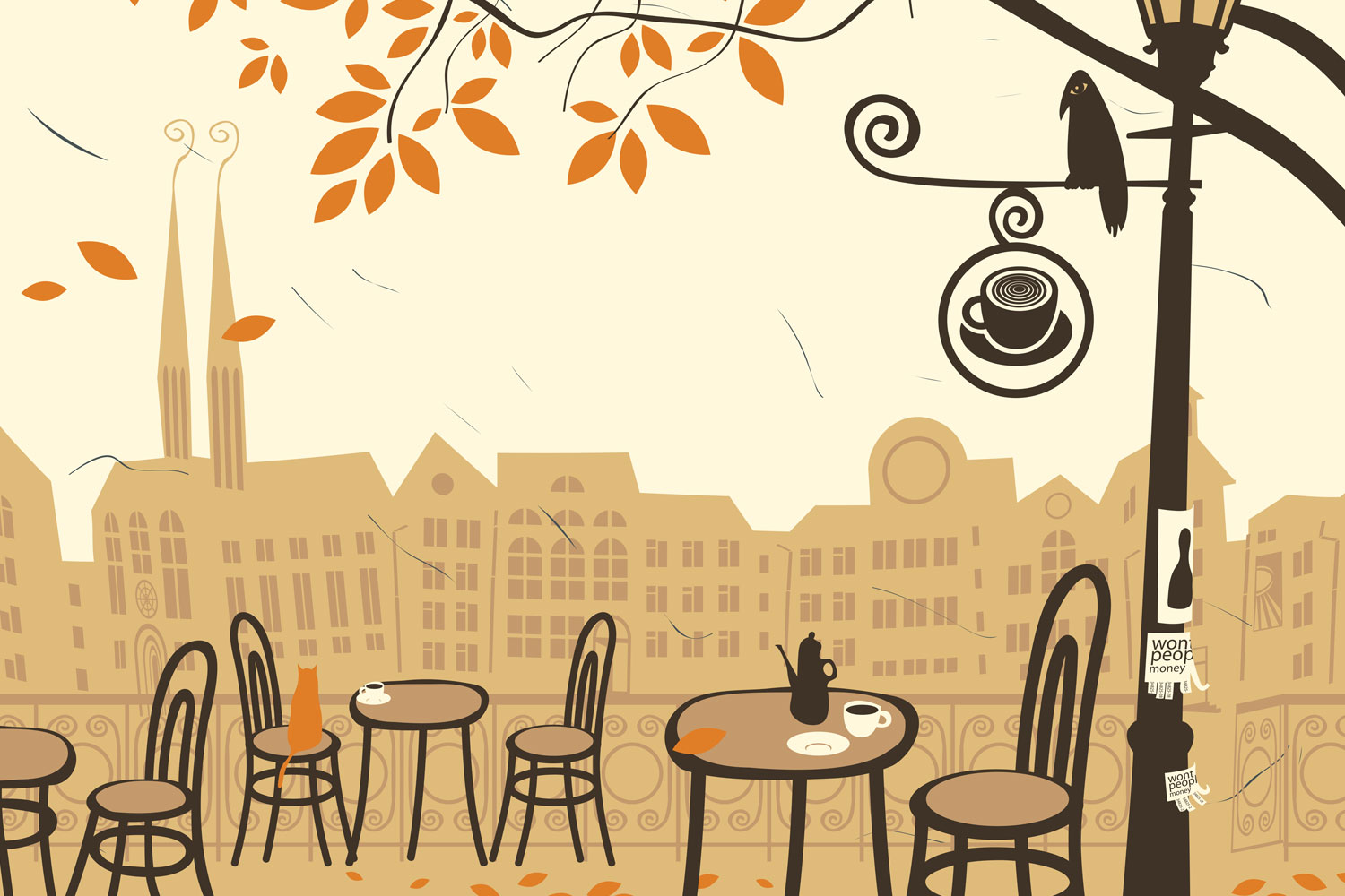 cafe wallpaper designs,wallpaper,room,illustration,tree,city