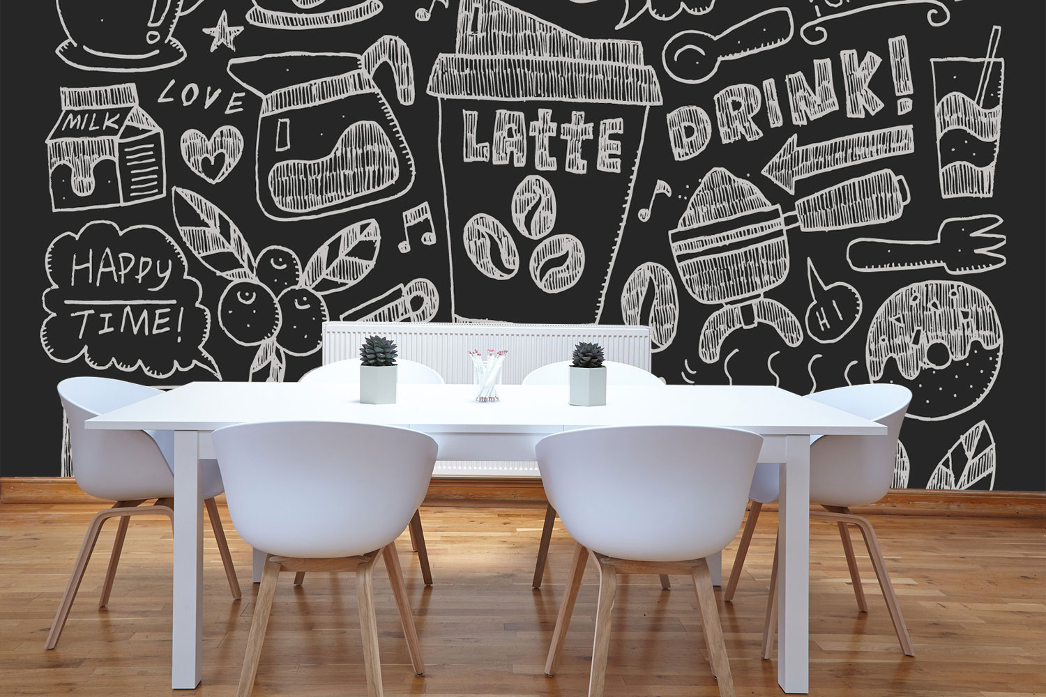 cafe wallpaper designs,table,wall,furniture,room,black and white