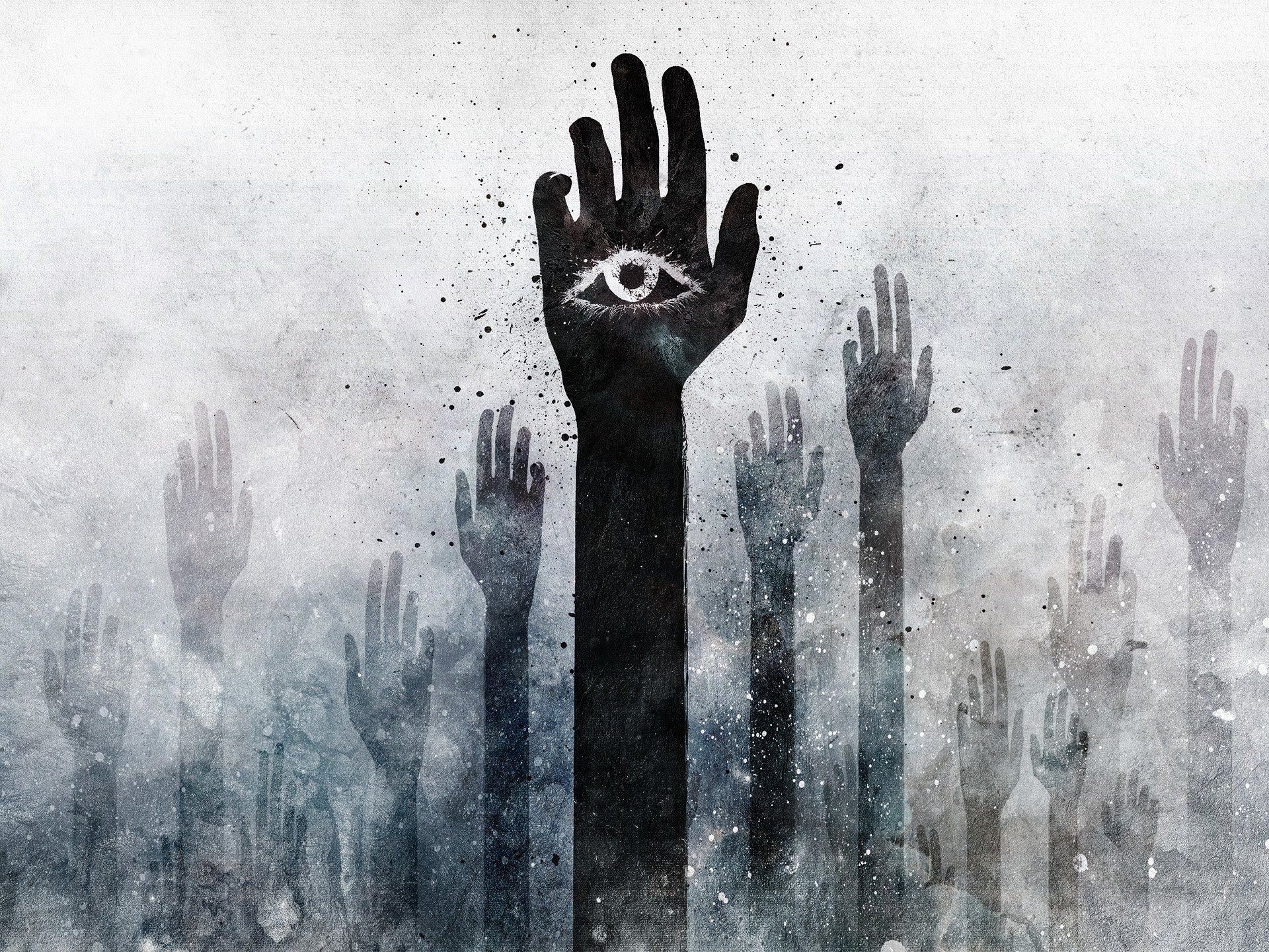 evil eye wallpaper,hand,monochrome,visual arts,saguaro,illustration