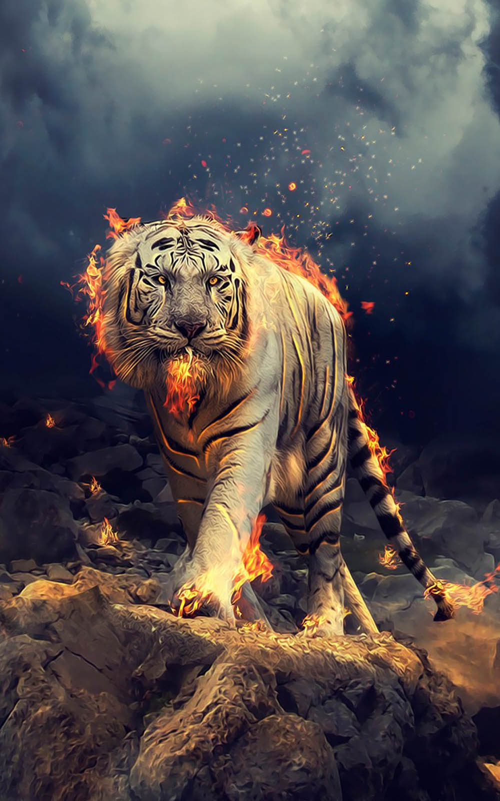 fire tiger wallpaper,bengal tiger,tiger,felidae,siberian tiger,wildlife