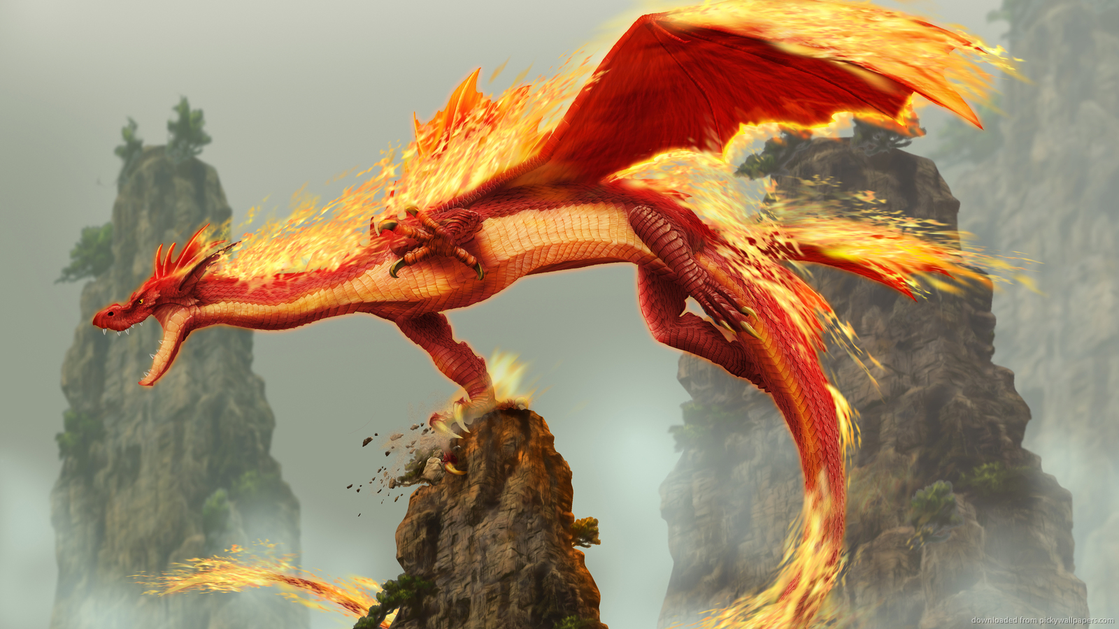 fire dragon wallpaper,dragon,geological phenomenon,cg artwork,fictional character,mythical creature
