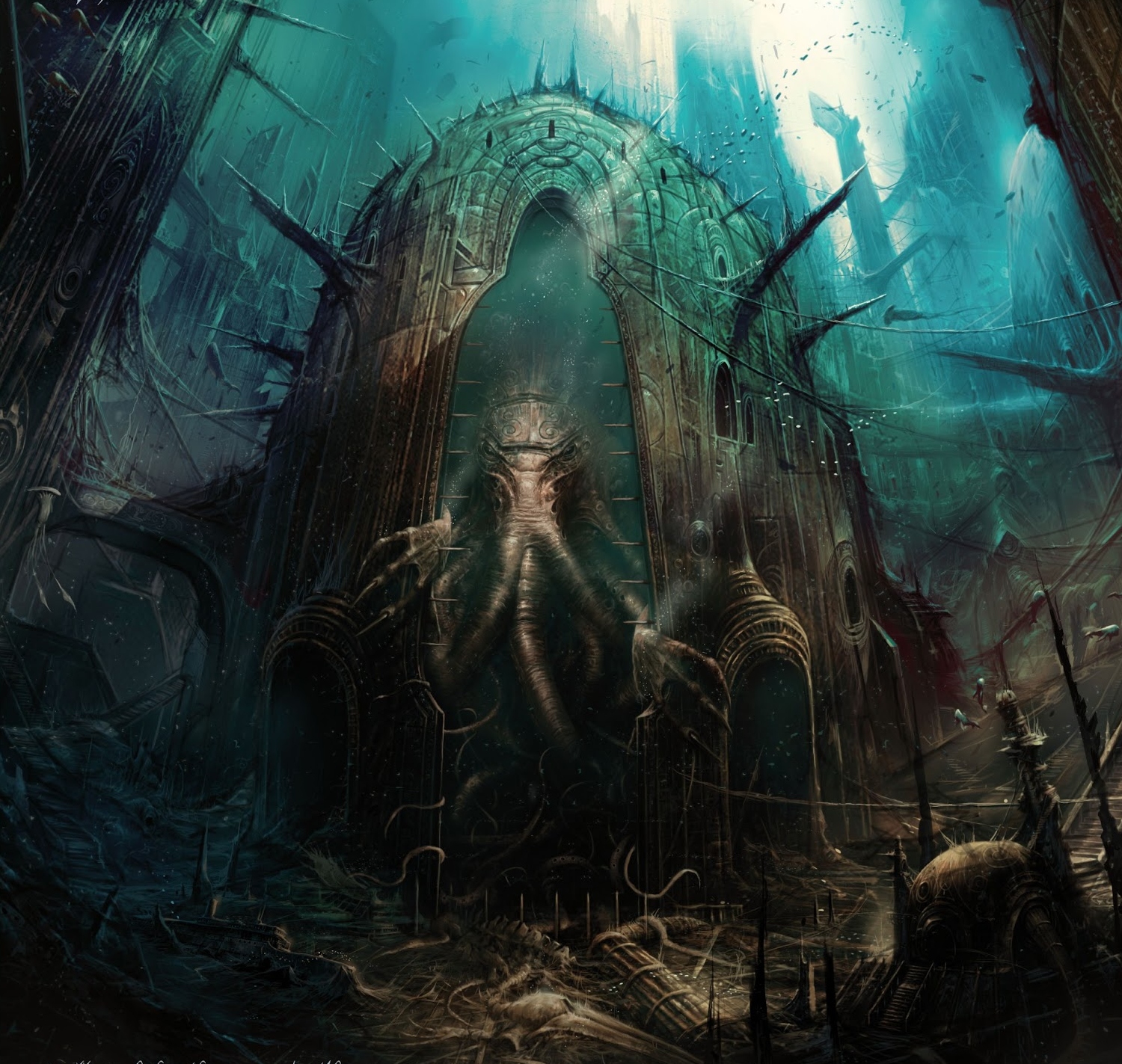 carta da parati lovecraft,cg artwork,buio,arte,illustrazione,finzione