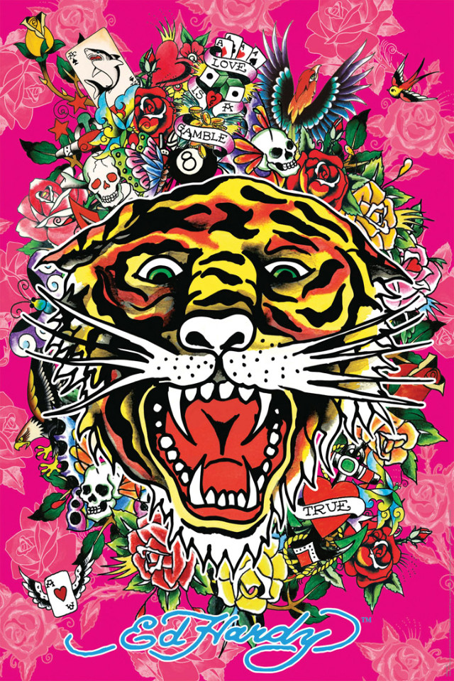 ed hardy wallpaper,felidae,tiger,illustration,art,visual arts