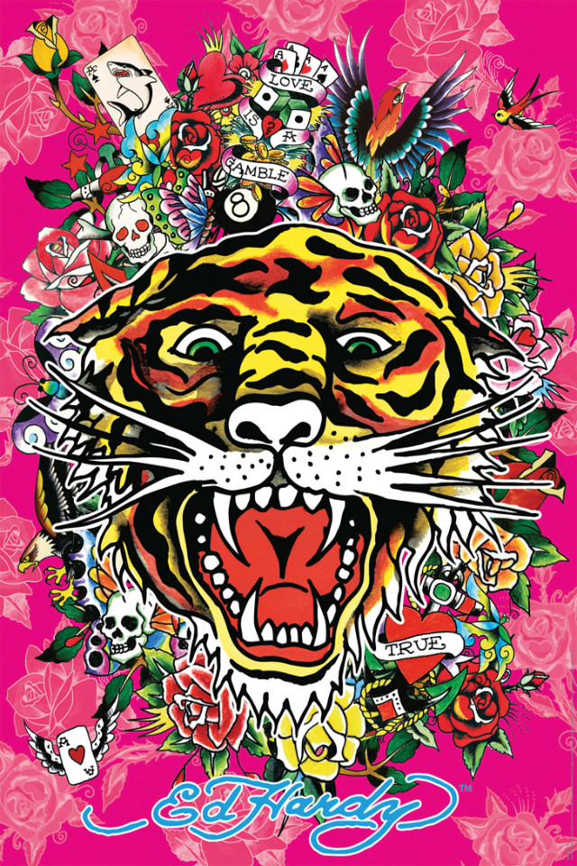 ed hardy fondo de pantalla,felidae,tigre,ilustración,arte,artes visuales