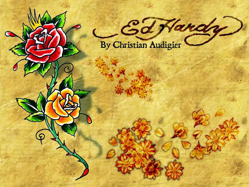 ed hardy wallpaper,text,font,greeting card,floral design,illustration
