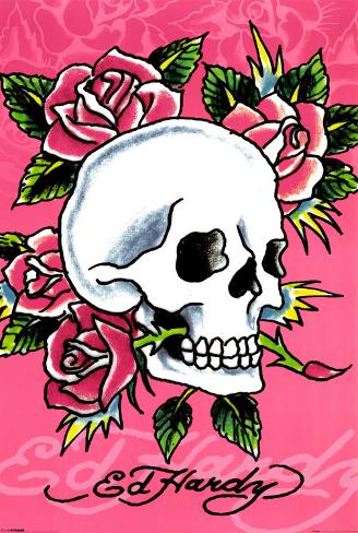 ed hardy wallpaper,bone,pink,skull,illustration,plant