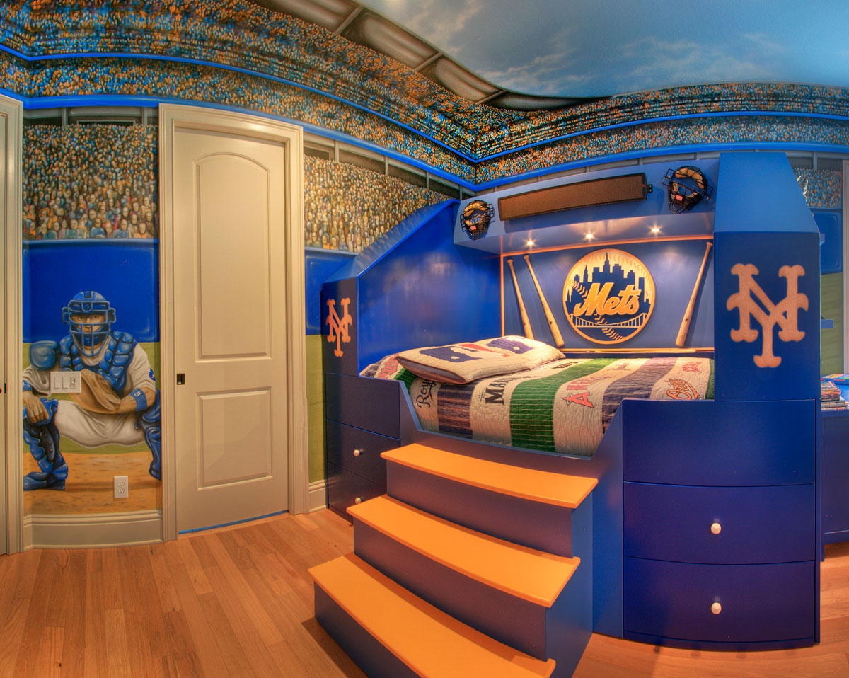 papier peint de chambre de baseball,bleu,chambre,design d'intérieur,plafond,meubles