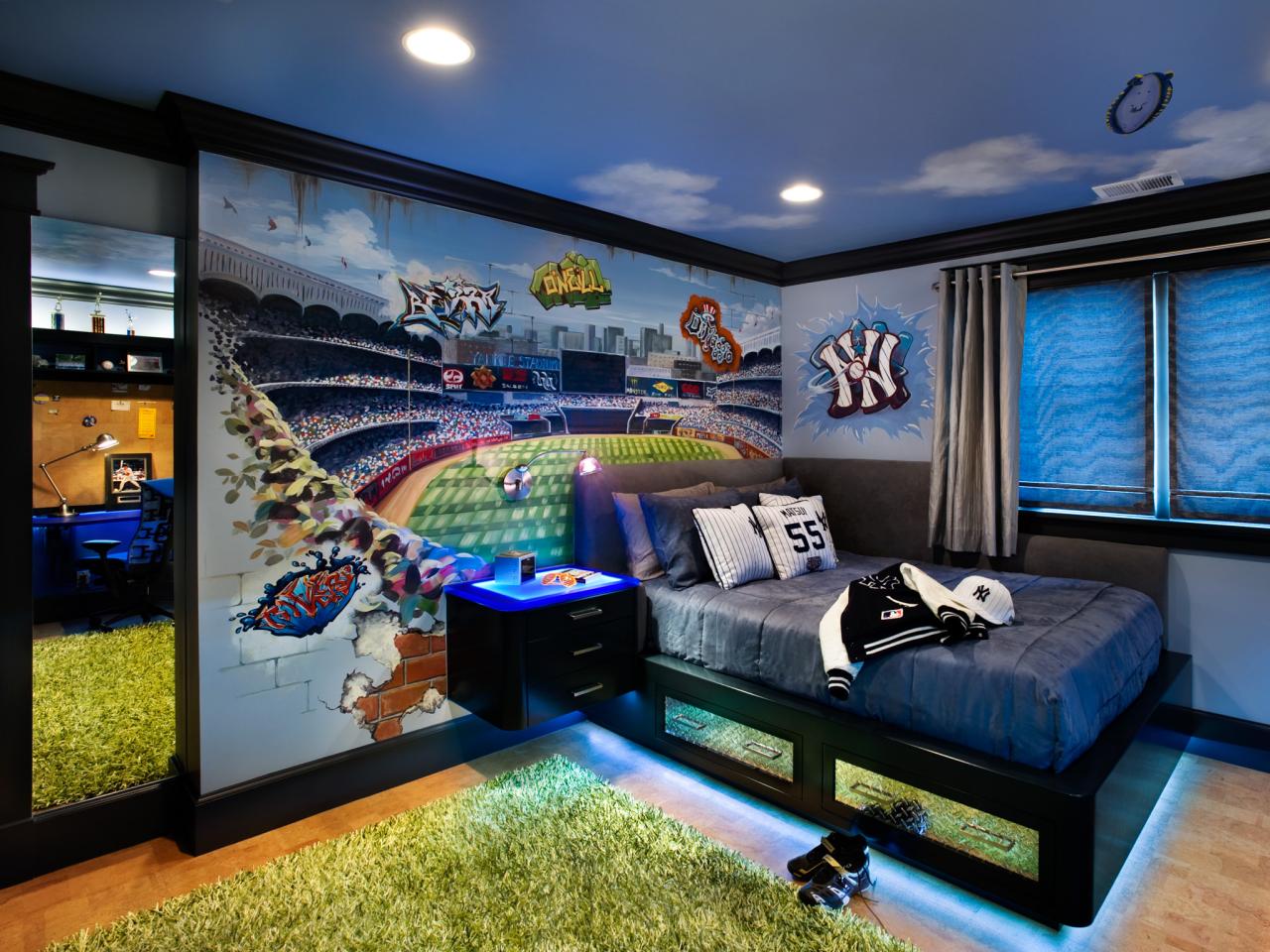 baseball bedroom wallpaper,room,property,interior design,furniture,building
