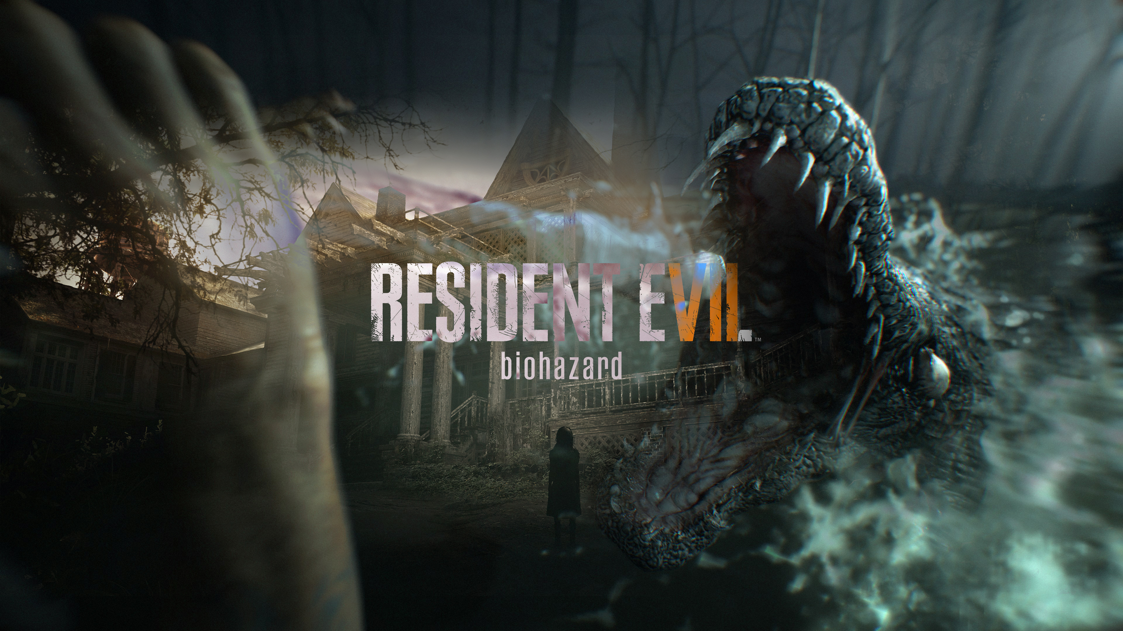 resident evil 7 wallpaper hd,action adventure game,digital compositing,font,movie,darkness