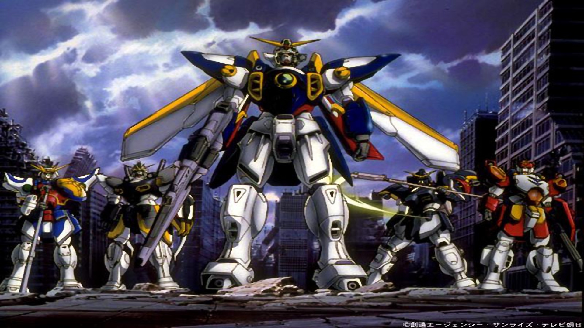 gundam wing wallpaper,mecha,personaje de ficción,cielo,juegos,cg artwork