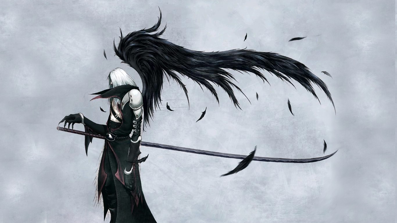 sephiroth wallpaper,illustration,black hair,anime,fictional character,cg artwork