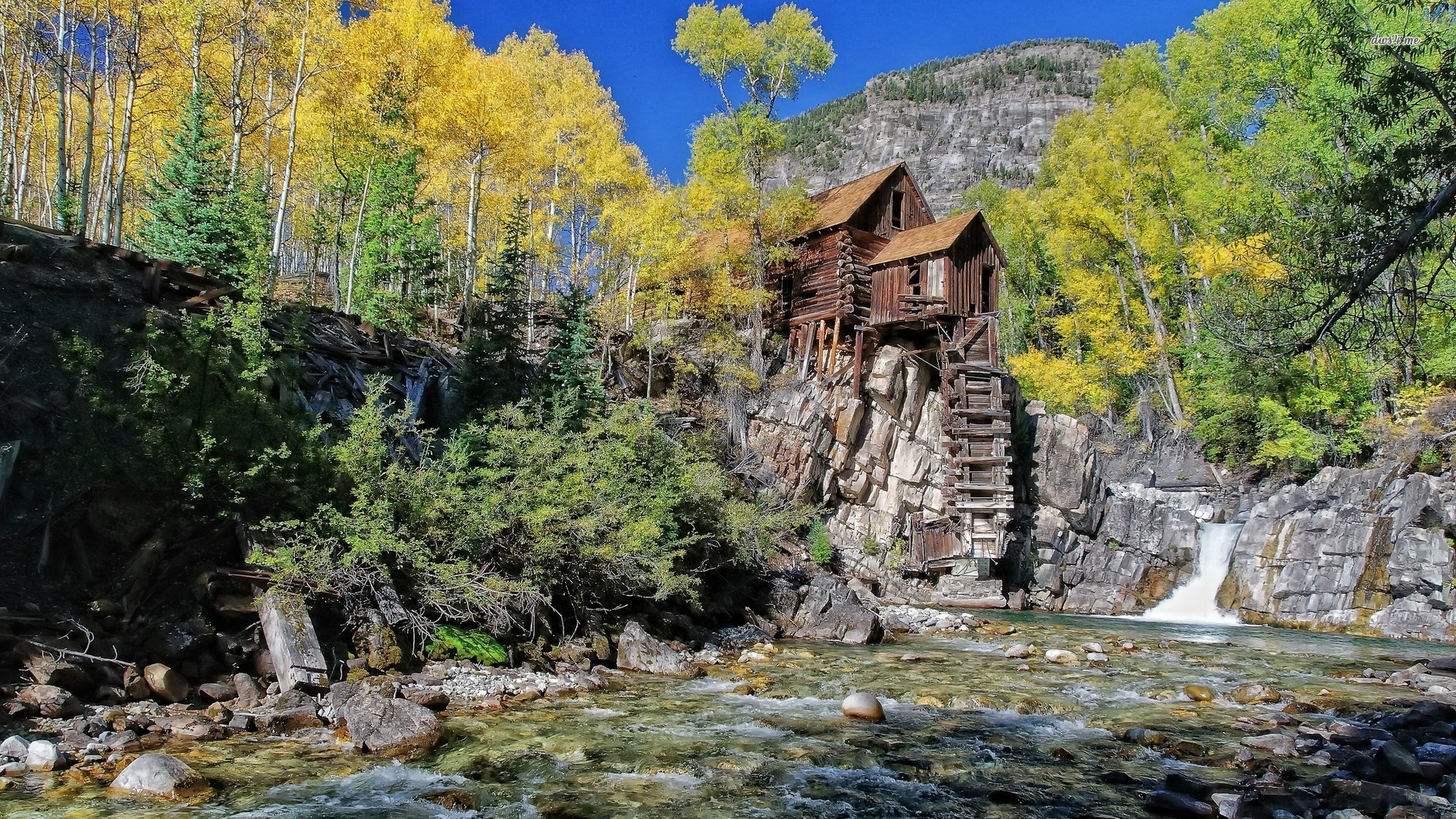 fond d'écran lodge,paysage naturel,la nature,arbre,rivière,cours d'eau