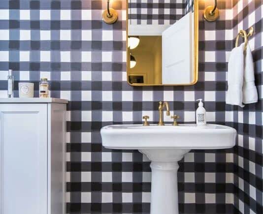 buffalo check wallpaper,bathroom,tile,room,sink,property