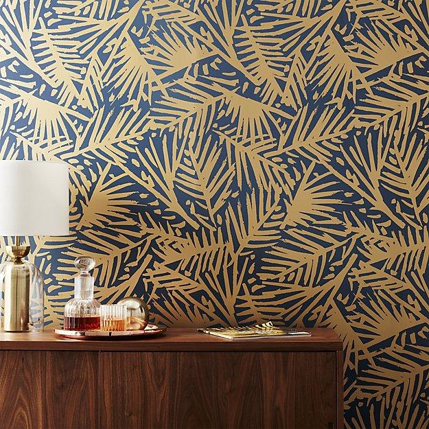 Blue And Gold Palm Leaf WallpaperUse