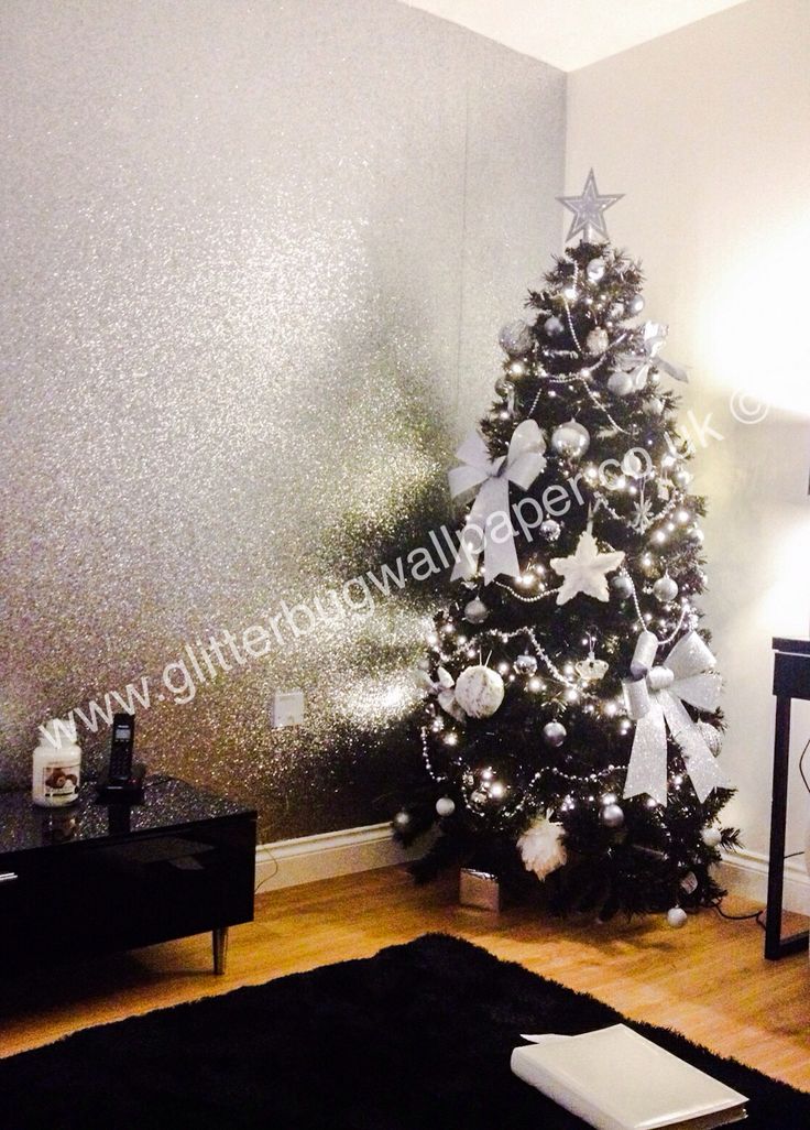 silver glitter wallpaper for walls,christmas tree,room,christmas decoration,tree,living room