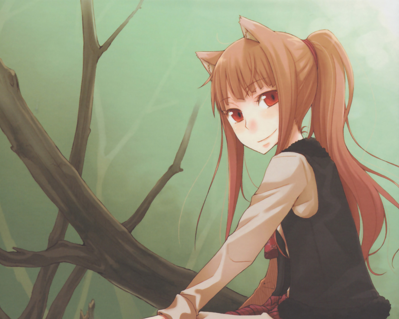 spice and wolf wallpaper,cartoon,anime,cg artwork,long hair,brown hair