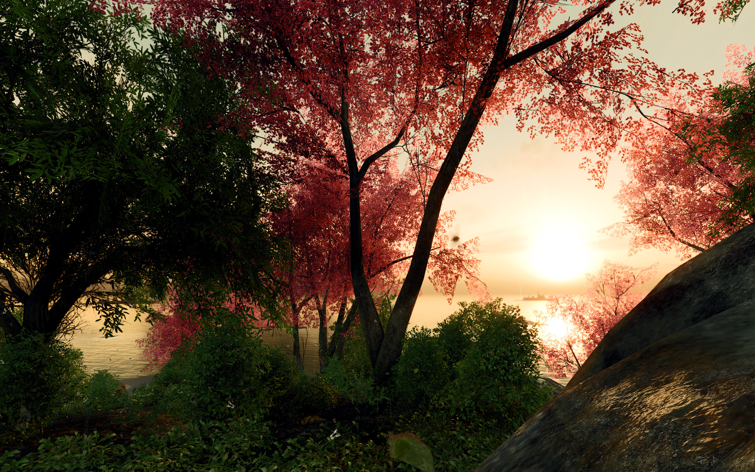 carta da parati albero 3d,natura,paesaggio naturale,albero,cielo,rosso