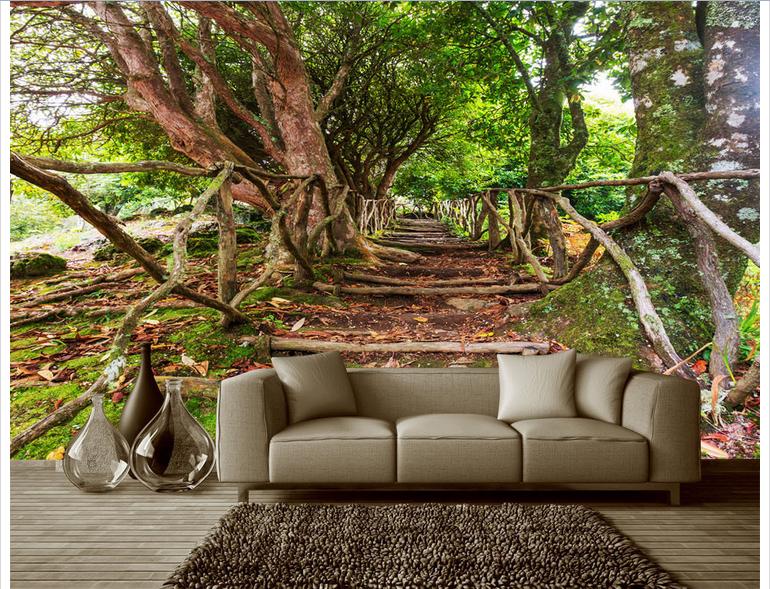 3d tree wallpaper,natural landscape,tree,mural,furniture,wall