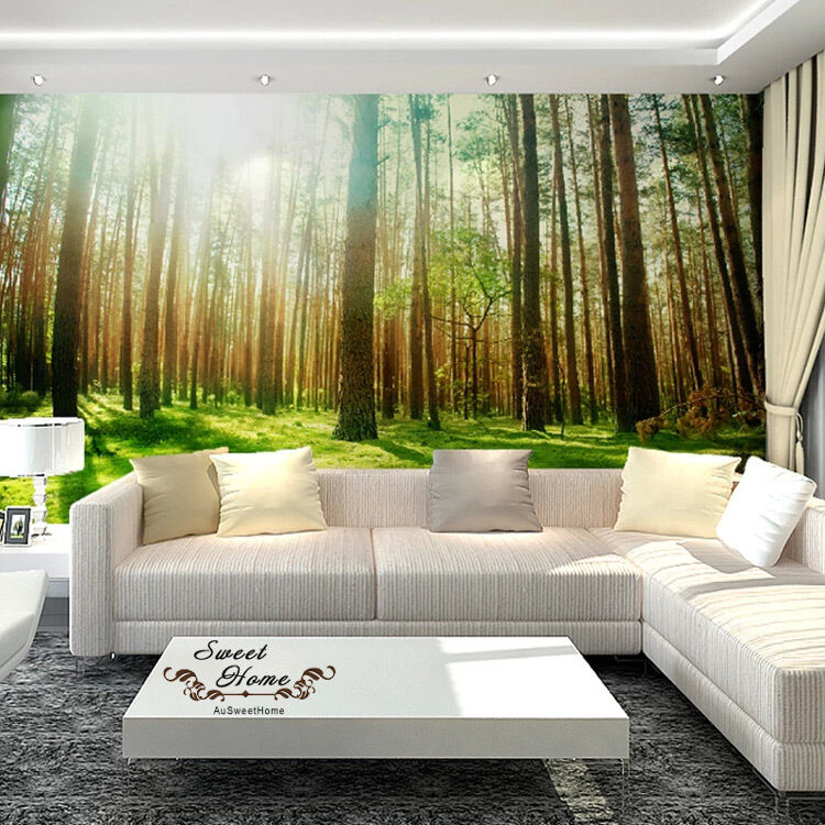 forest mural wallpaper,living room,natural landscape,room,wall,furniture