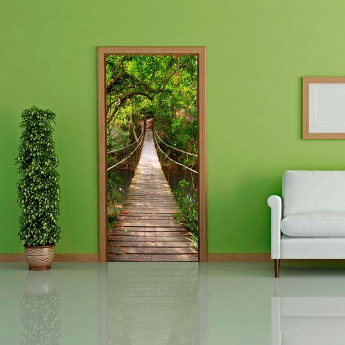 door wallpaper murals,green,wall,floor,room,tree