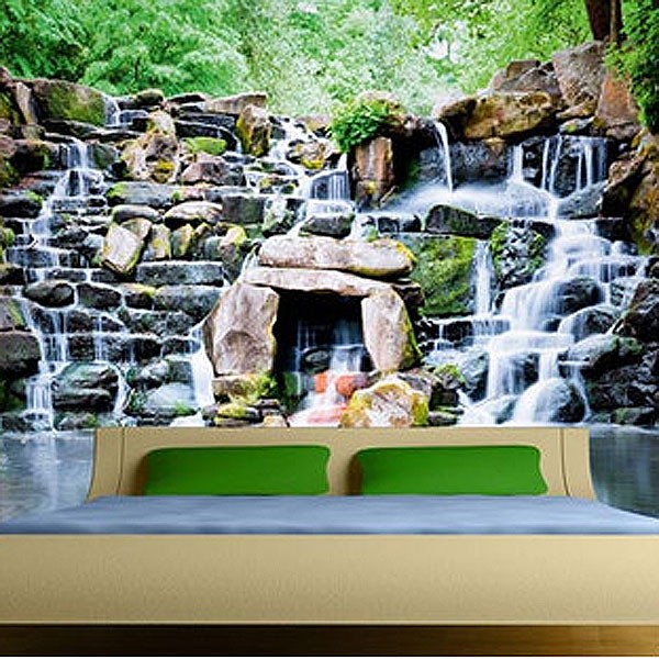 feature wallpaper murals,natural landscape,waterfall,wall,nature reserve,water feature