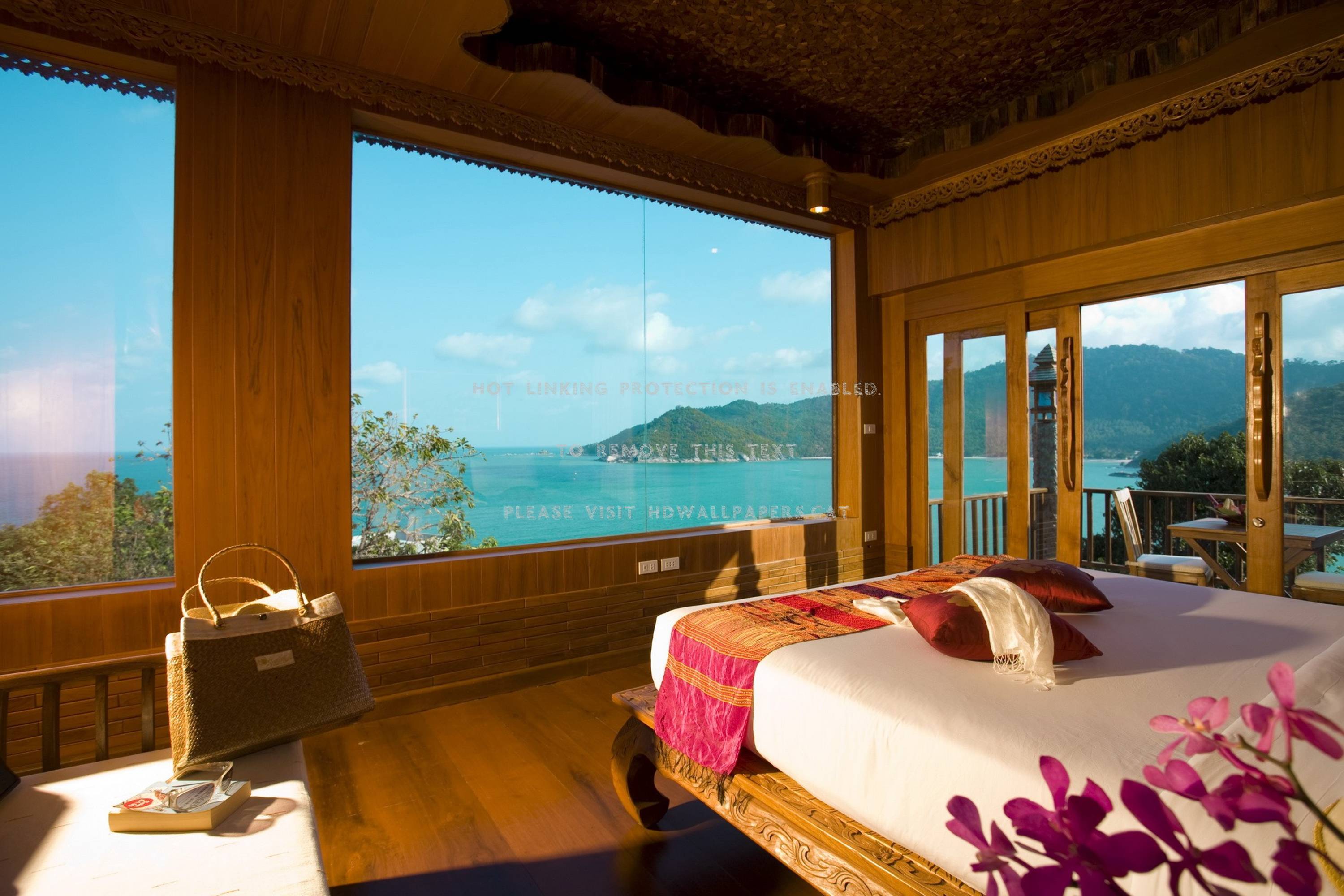 beach wallpaper bedroom,bedroom,room,property,resort,furniture