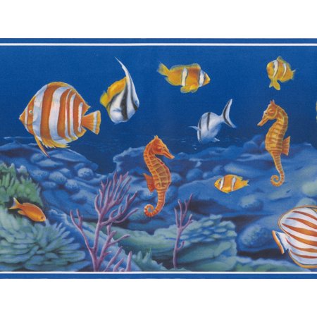 bordure de papier peint océan,aqua,poisson,poisson,textile,coquille