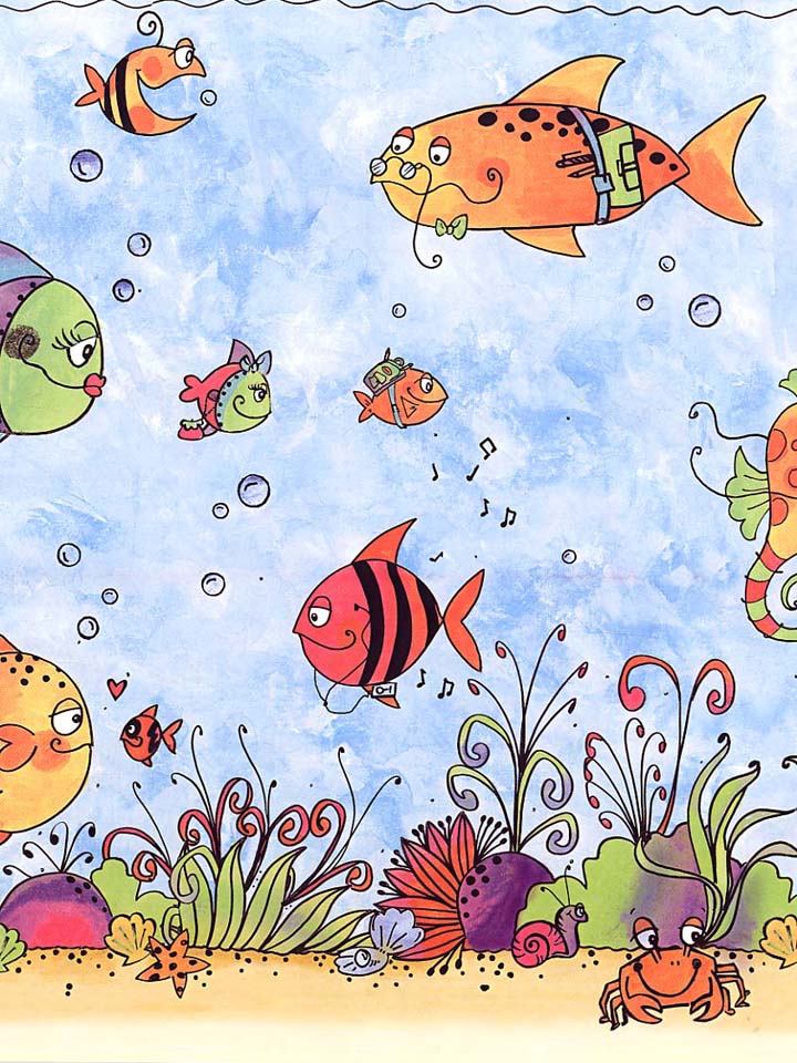 bordo carta da parati oceano,cartone animato,pesce,illustrazione,pesce,arte bambino