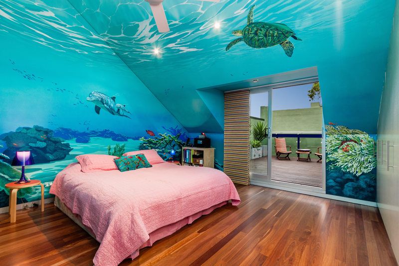 papel pintado del océano para el dormitorio,dormitorio,habitación,propiedad,mueble,pared