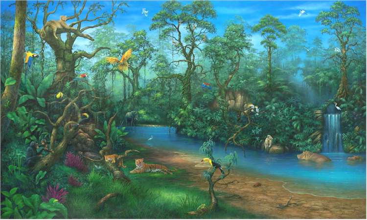 papel tapiz de temática africana,naturaleza,paisaje natural,selva,pintura,bosque