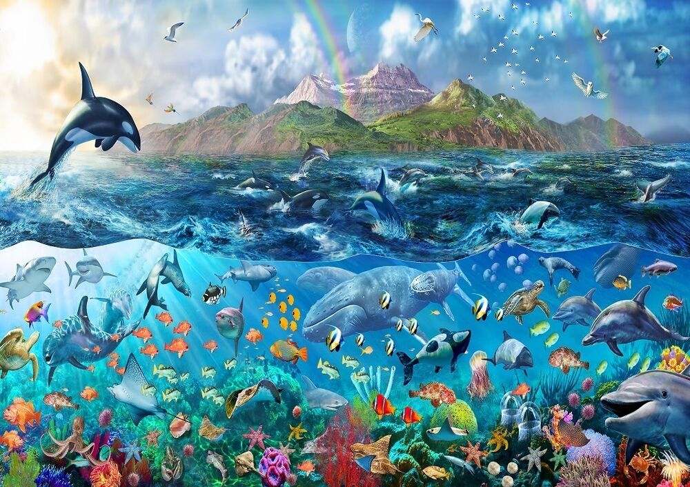 海の生活の壁紙,海洋生物学,自然の風景,水中,イルカ,ペインティング