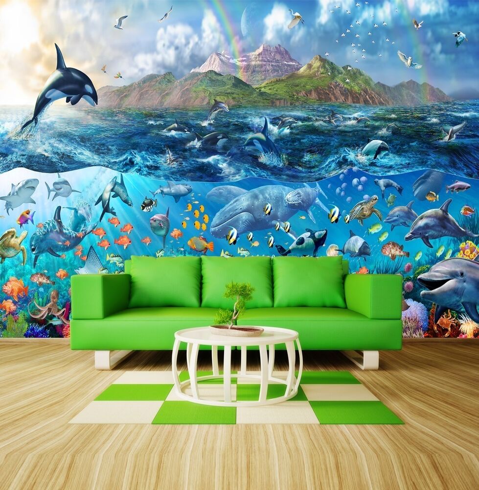 ocean wallpaper for walls,mural,natural landscape,wallpaper,wall,dolphin